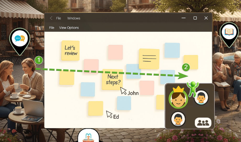 The image depicts a person being placed into the collaboration panel.