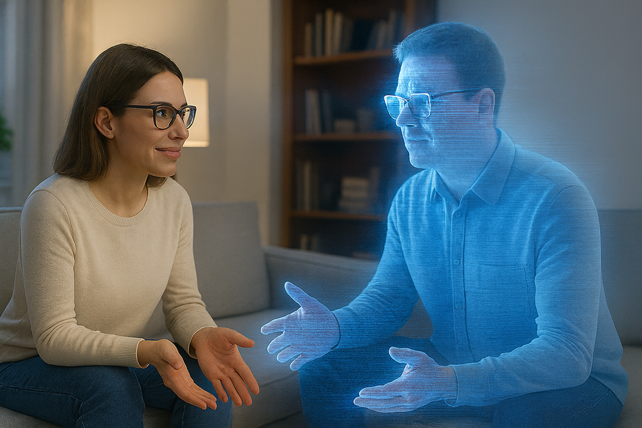 An image showing how two people will sit on the same couch Having a sense of presence even though one of them is digital