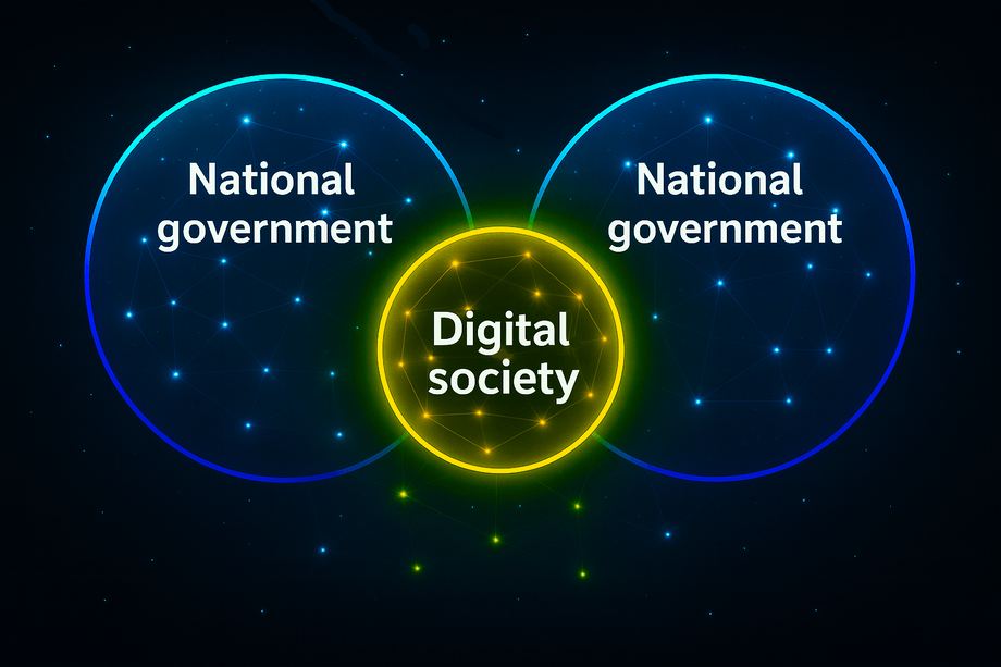 An image showing two circles representing national governments and a third representing digital government that intersects with the other two circles.