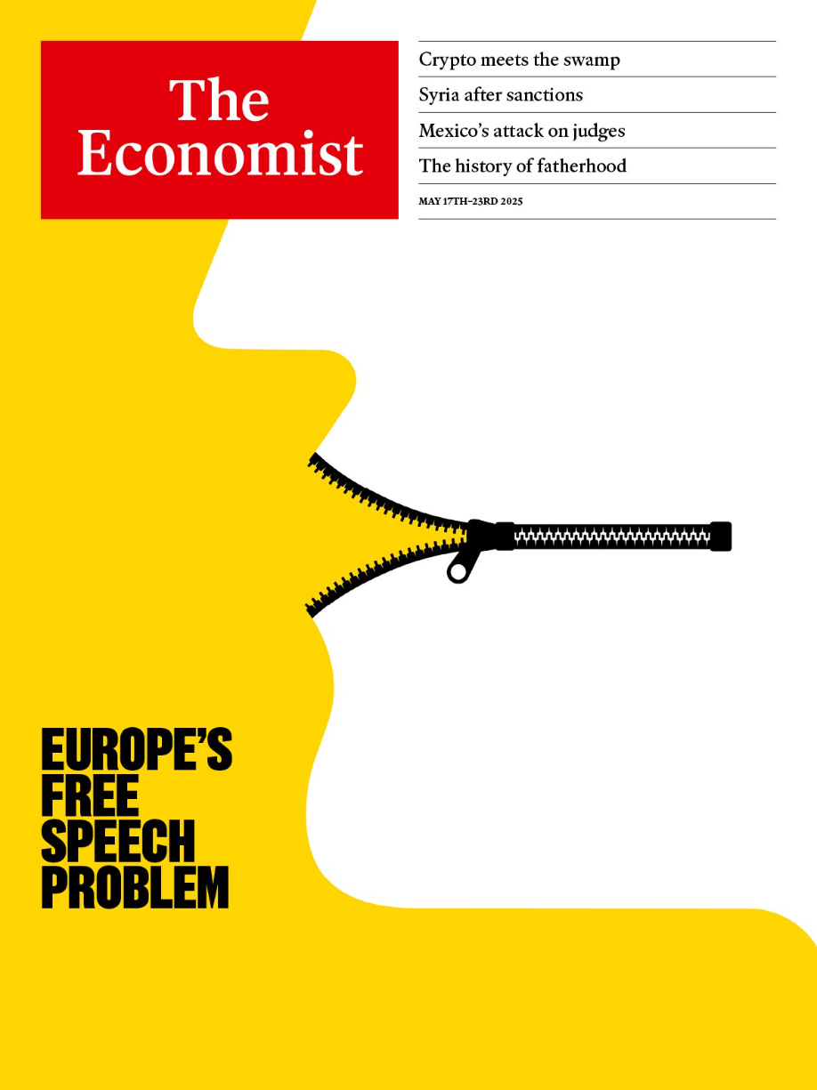 An image showing The Economist cover with the title "Europe's Free Speech Problem"