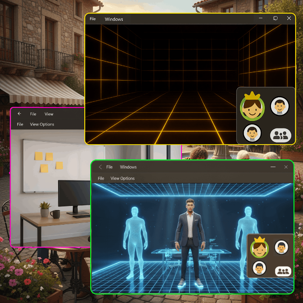 A window for each space on a desktop.