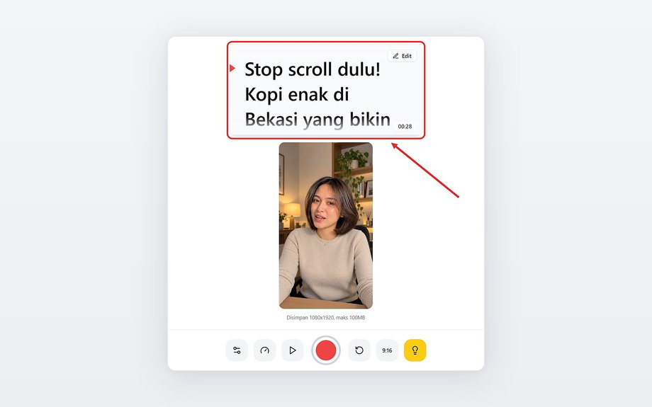 Teleprompter di layar rekam