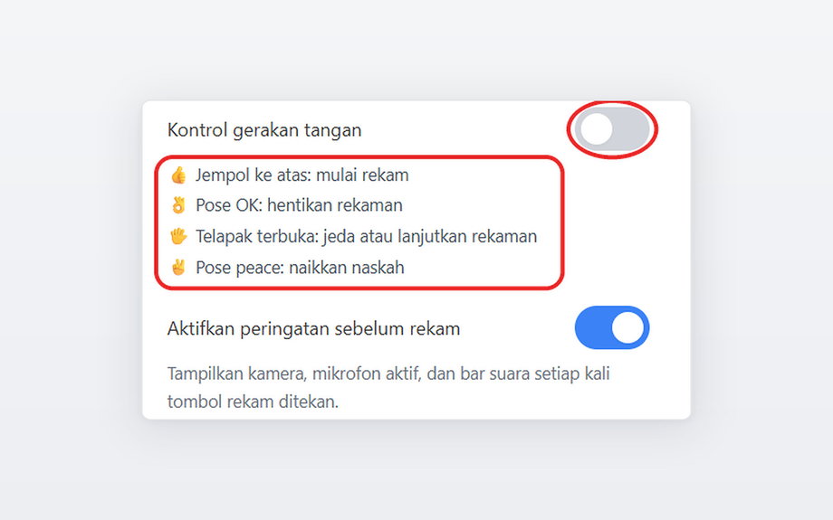 Toggle Kontrol gerakan tangan