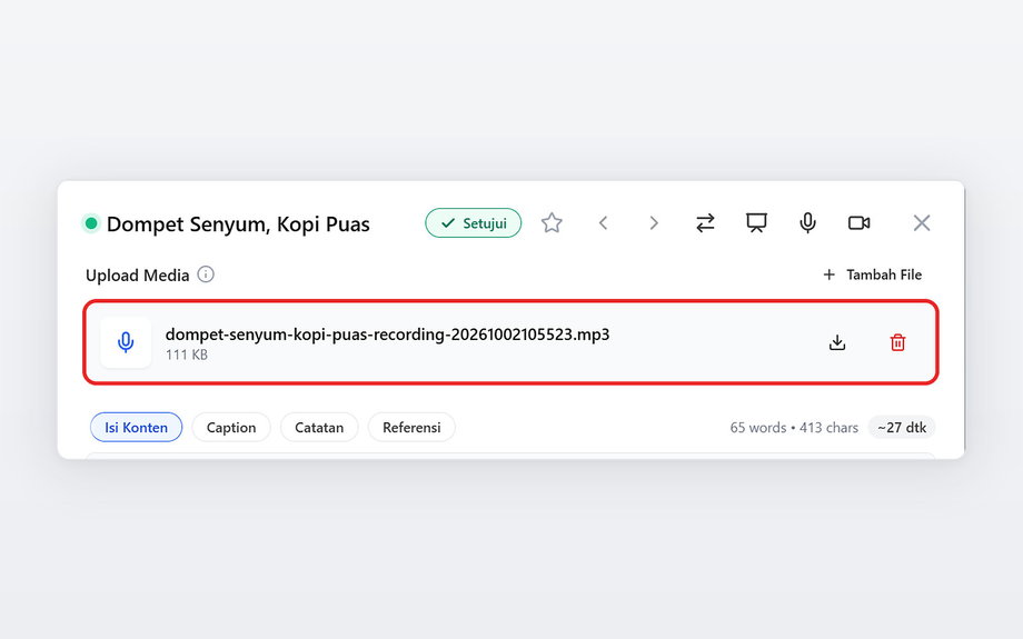 Upload Media di kartu