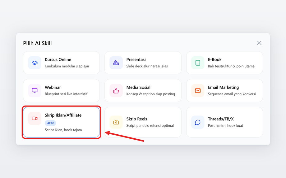 Memilih Skrip Iklan/Affiliate