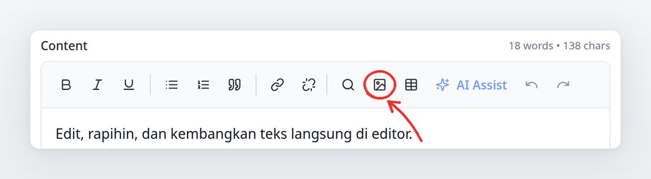 Toolbar editor dengan panah merah ke ikon gambar