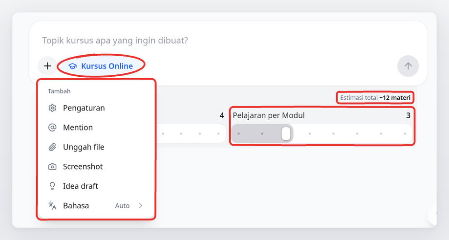Form generator dengan chip Kursus Online dan slider di panel Atur