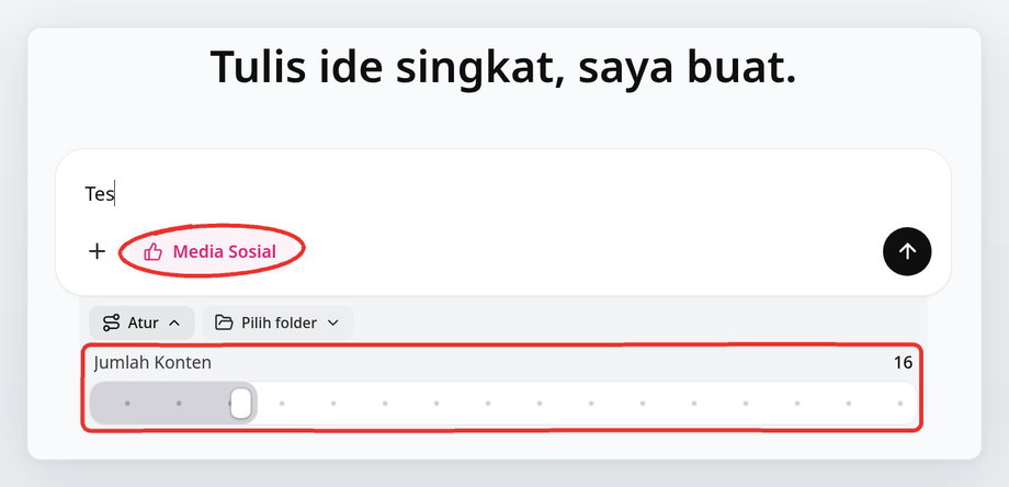 Form generator dengan chip Media Sosial dan slider di panel Atur