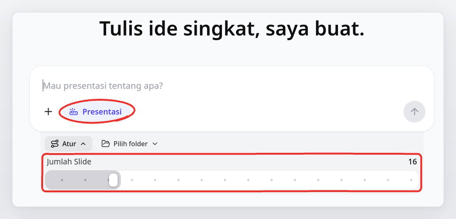 Form generator dengan chip Presentasi dan slider di panel Atur