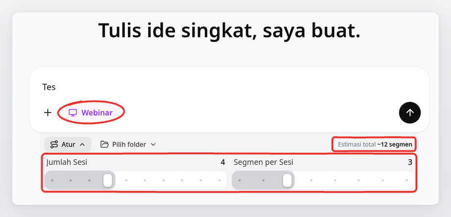 Form generator dengan chip Webinar dan slider di panel Atur