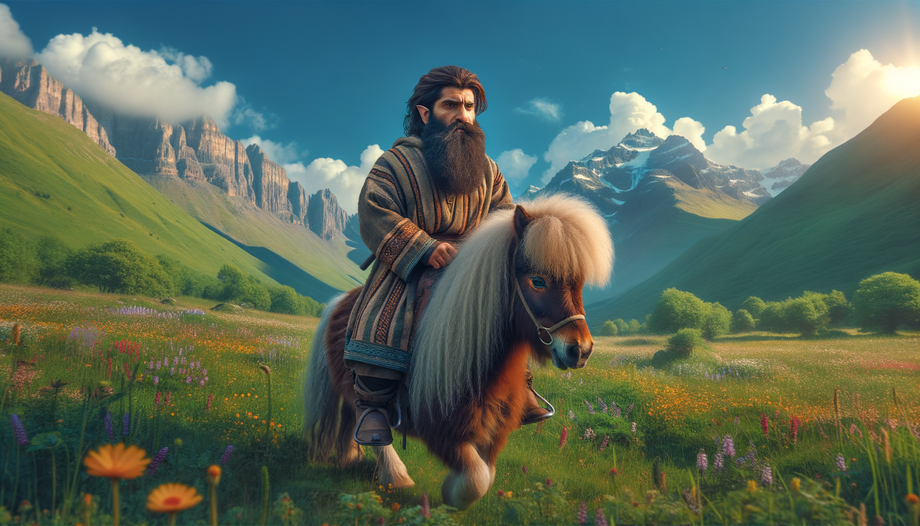 A dwarf on a pony.