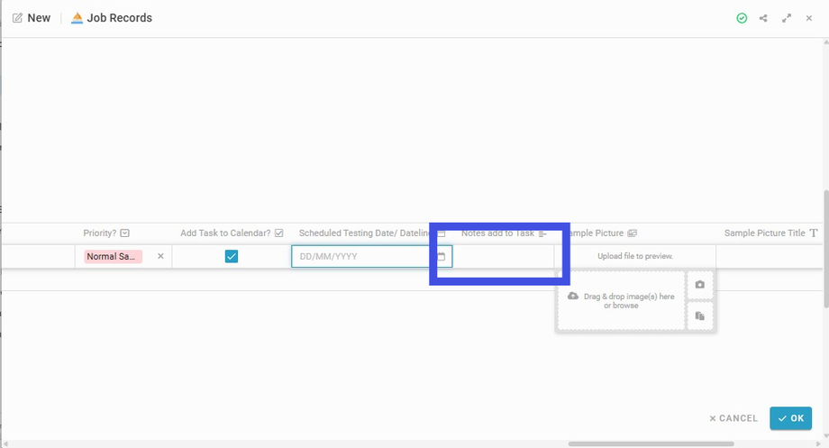 Insert notes for the field 'Notes add to Task' if any