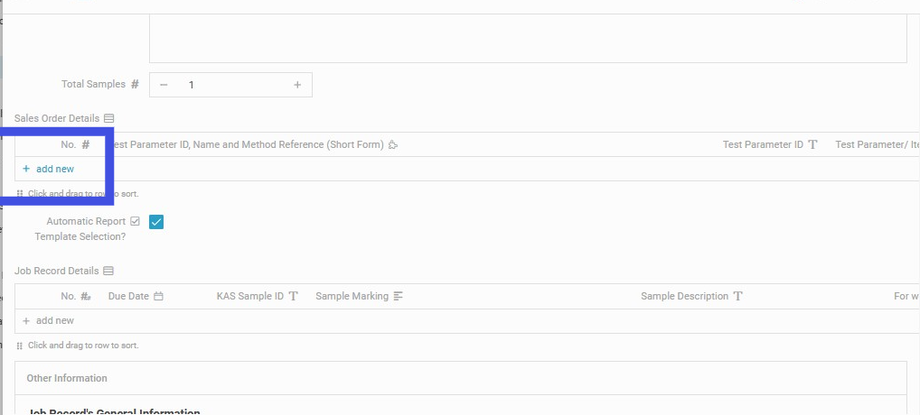 Click on 'add new' to assign a test with a sample