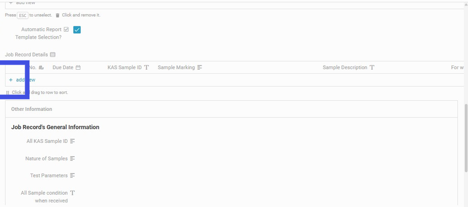 Click (+) to add a sample in the 'Job Record Details' Table