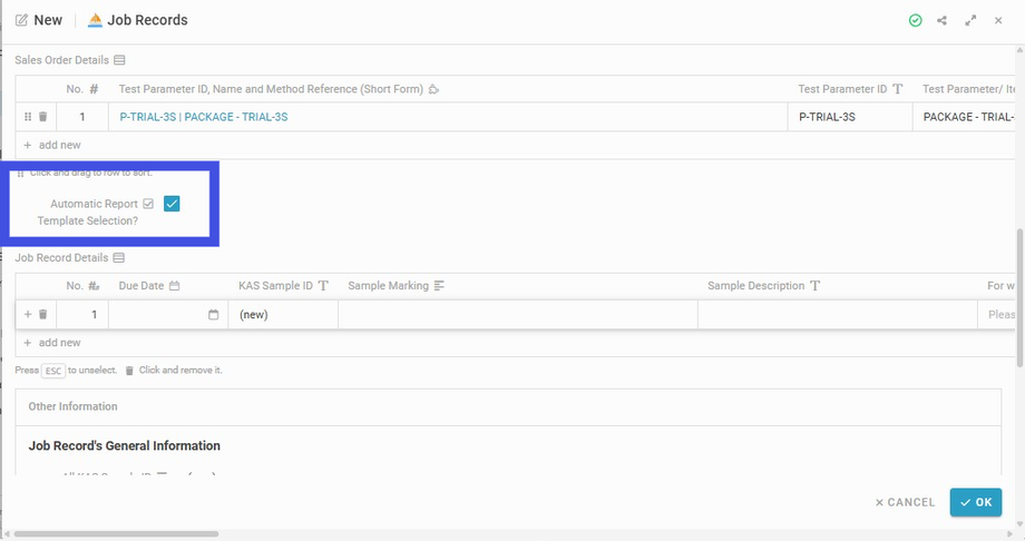 Uncheck the 'Automatic Report Template Selection?' tick box to select another report template