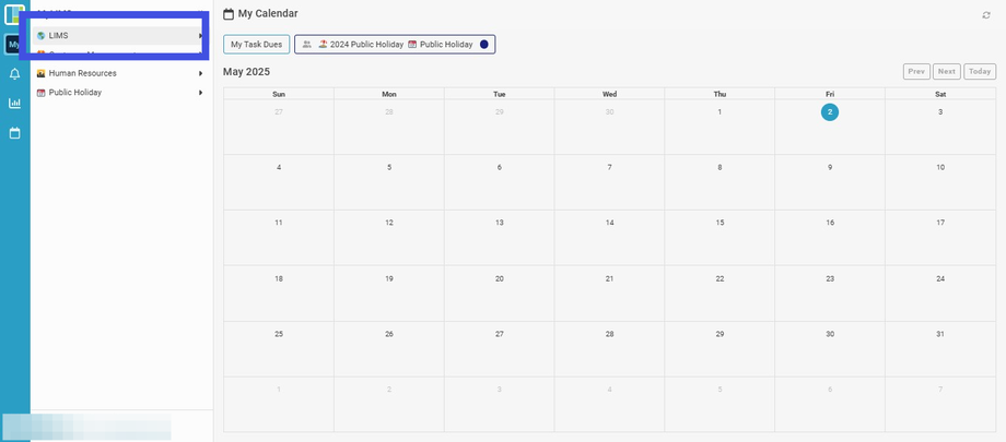 Step 1: Click 'LIMS'