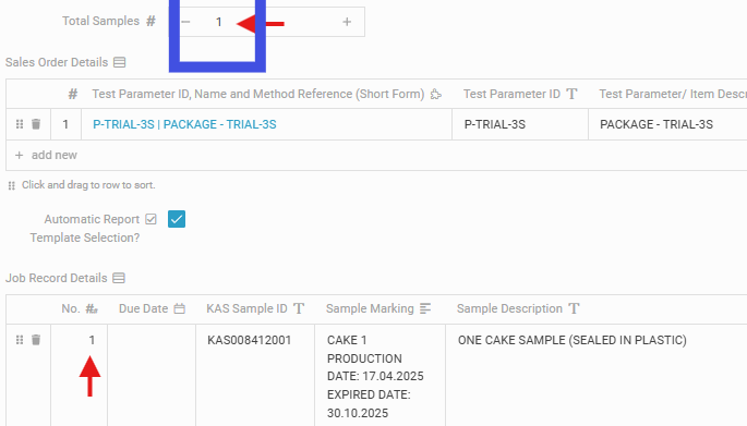 Ensure the 'Total Samples#' and the 'Total Number of Samples' in the 'Job Record Details' Table match.