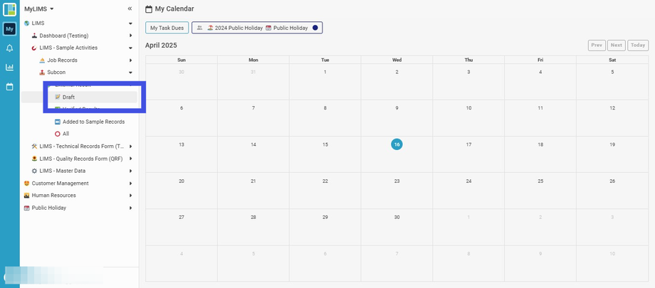 Navigate to and click 'Draft'