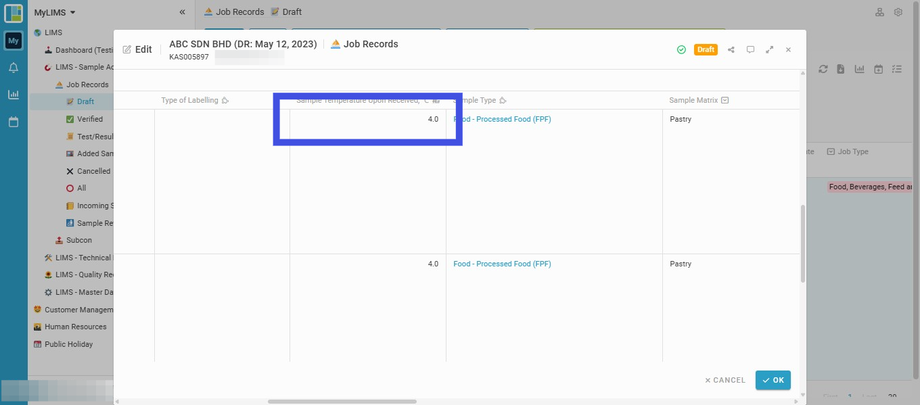 Enter Sample Temperature Upon Receipt