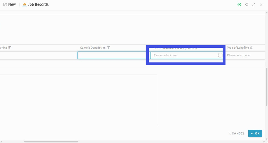 Choose product spec from the dropdown of the field 'For what product spec (if any)'