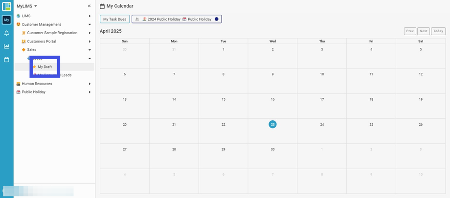 Navigate to 'My Draft' Listing