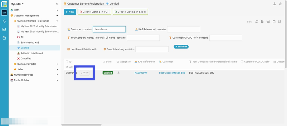 Navigate to and click on the 'View'