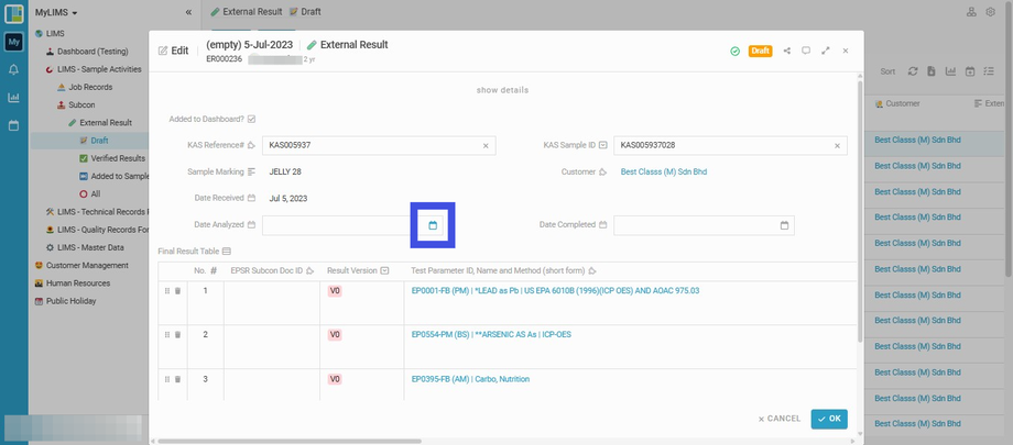 Click 'Date Analyzed'