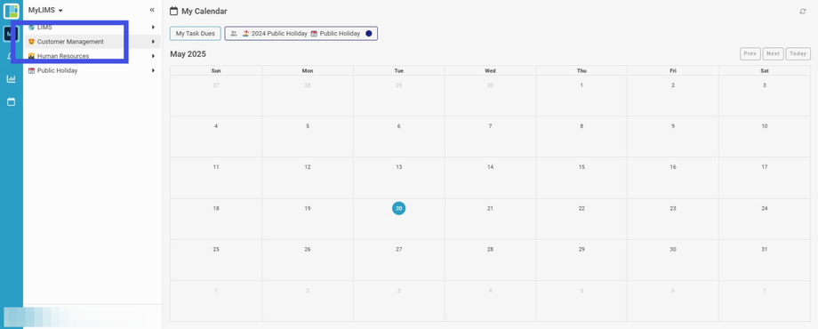 Click on 'Customer Management'
