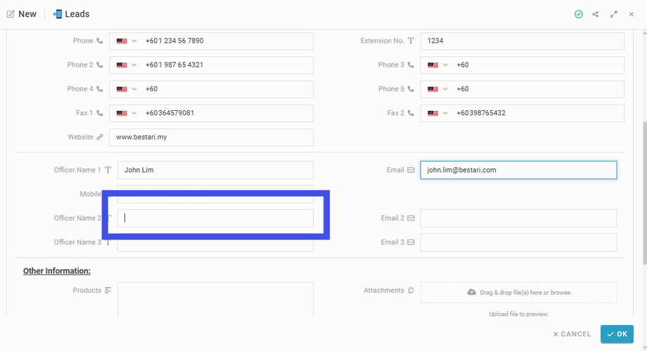 Enter the second and third Officer Name (if any)