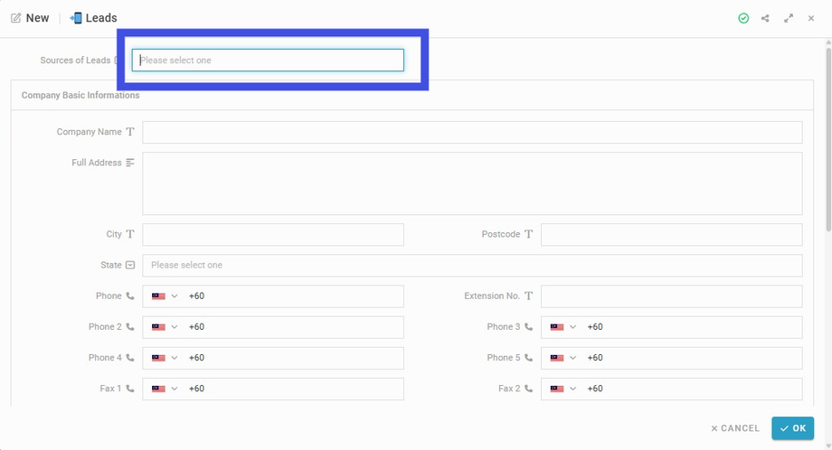Choose 'Sources of Leads'