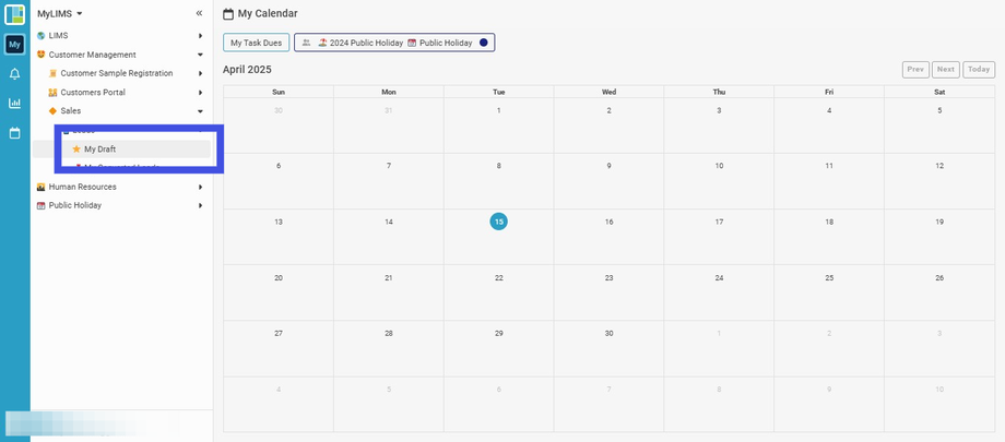 Navigate to and click the 'My Draft' Listing