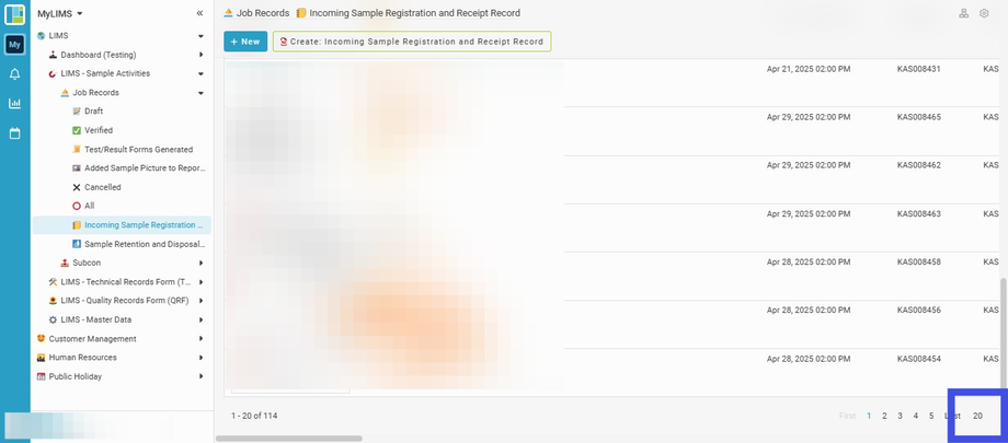 Click the show entries number on the bottom right to choose the number of entries displayed per page