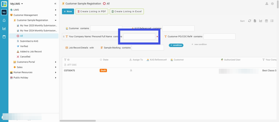 To search Company Name/Personal Full Name for editing