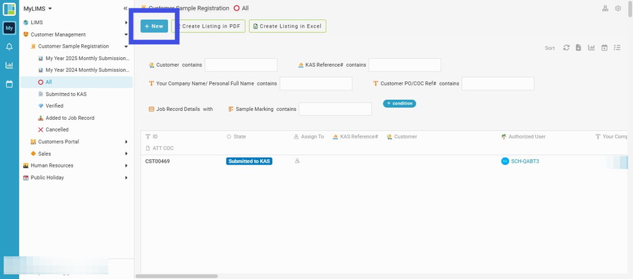 Navigate to New and click to create a new record