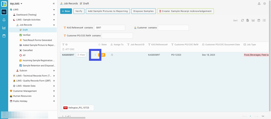 Navigate to the row to edit, and click on the 'three dots' beside the 'Draft' State column