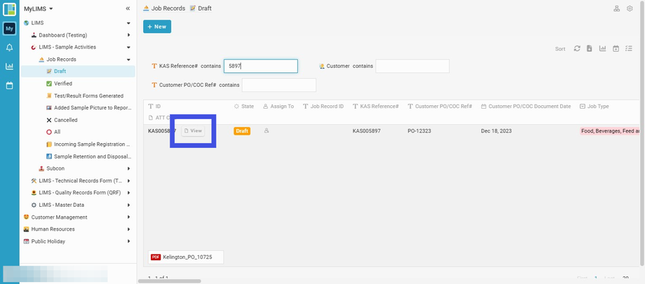 Navigate to the 'View' button to click and view the recorded data before verifying it
