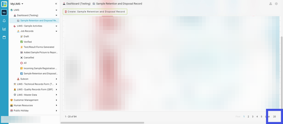 Click the list number at the bottom right corner, and then choose '50' per page