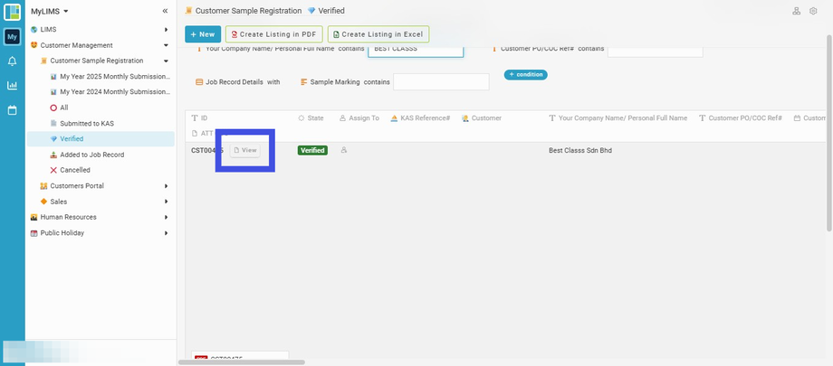 Navigate to and click on the 'View'