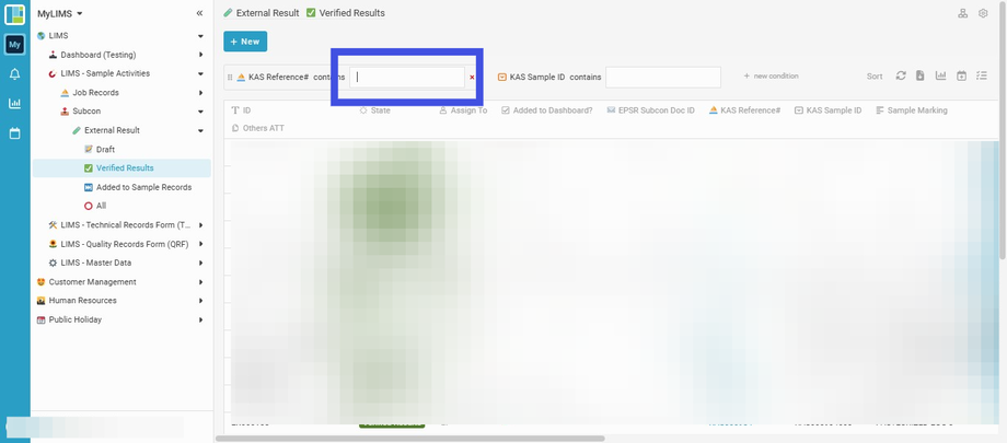 Enter the KAS Reference ID into the field of the 'KAS Reference#'