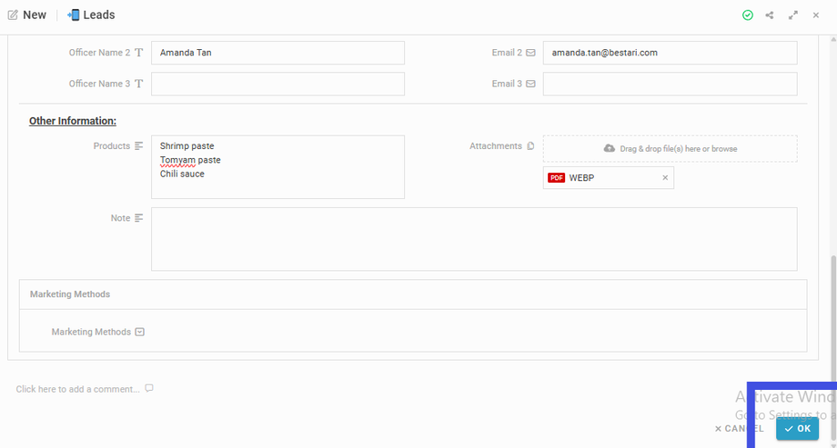 Click 'OK' to confirm the creation of the New Entry
