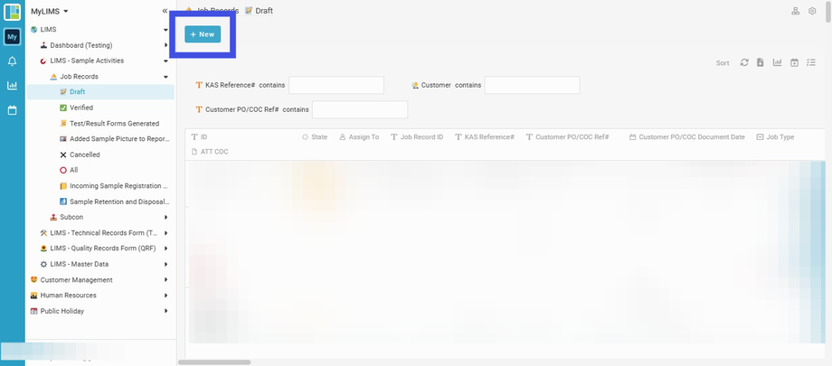 Click the 'Draft' Listing and navigate to the 'New' and click on it