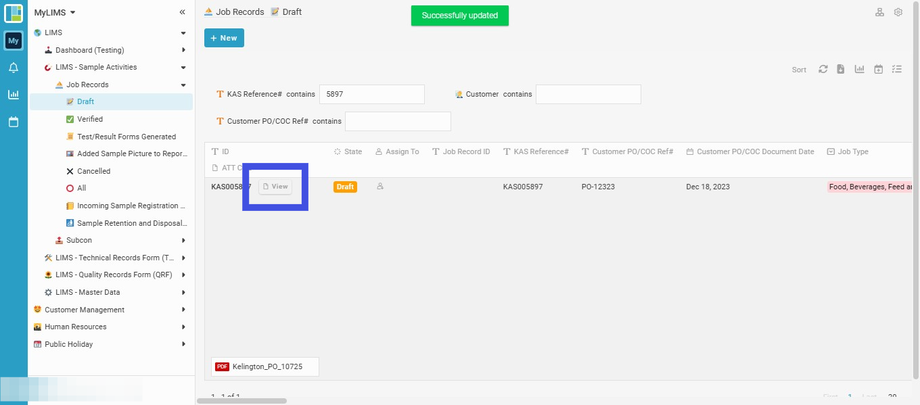 Click on the 'View' button to view the recorded data