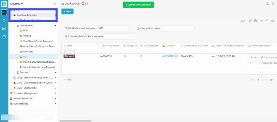 Navigate to 'Dashboard (Testing)'