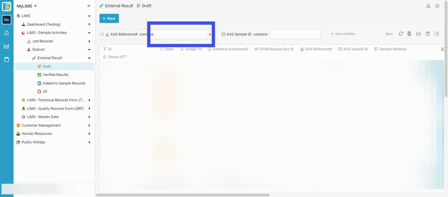 Enter the KAS Reference ID into the field 'KAS Reference#'