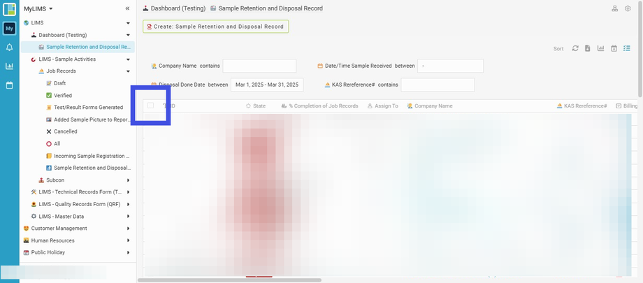 Tick the check box to multi-select all the rows