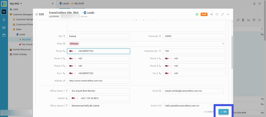 Click the 'OK' button to confirm the editing and submit