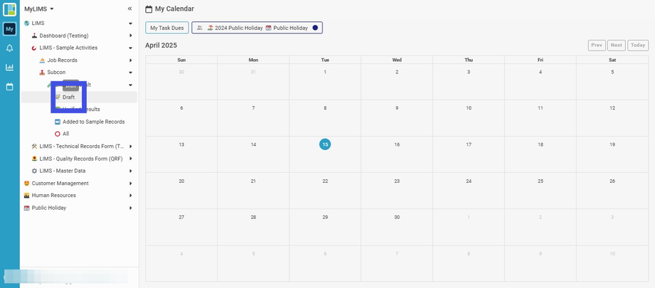 Navigate to and click 'Draft'