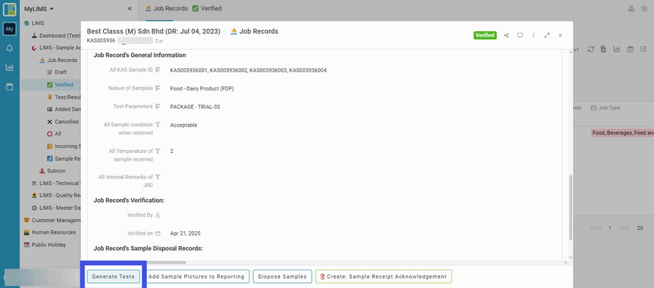 Click the 'Generate Tests' button