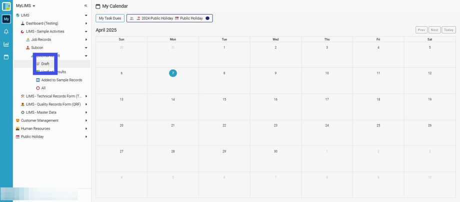 Under 'External Result', navigate to and click 'Draft'