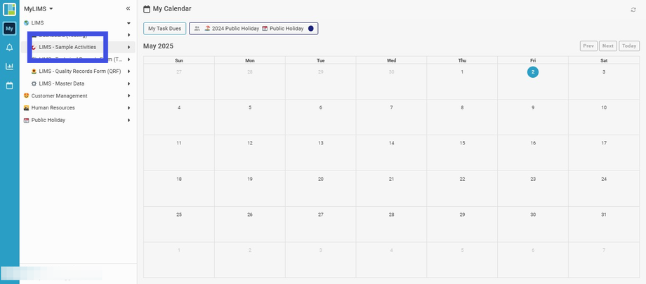 Click 'LIMS - Sample Activities'
